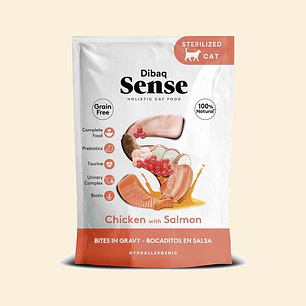 Alimento Húmedo para Gatos Dibaq Sense Bocaditos en Salsa Pollo con Salmón Pouch 100 g