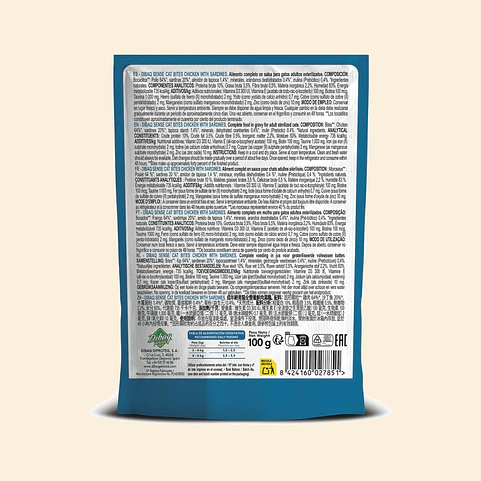 Alimento Húmedo para Gatos Dibaq Sense Bocaditos en Salsa Pollo con Sardinas Pouch 100 g 2