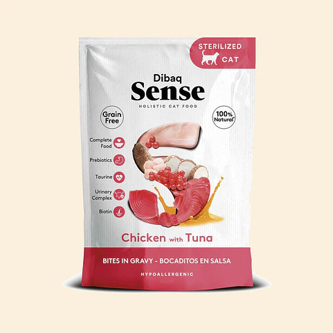 Alimento Húmedo para Gatos Dibaq Sense Bocaditos en Salsa Pollo con Atún Pouch 100 g 1