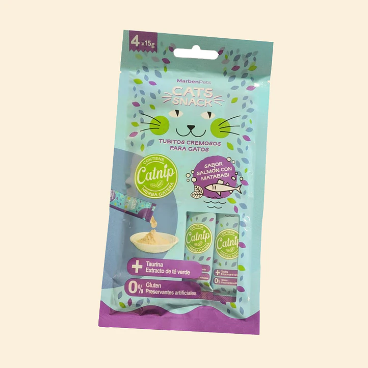 Snack Cremoso para Gatos Salmón con Matatabi y Catnip Bolsa 60 g | Premio Húmedo para Gatos 1