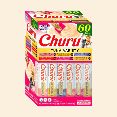 Snack Cremoso para Gatos Inaba Churu Variedades de Atún 60 Tubitos 1