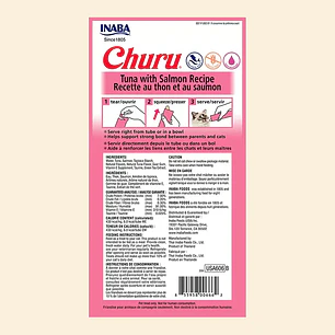 Snack Cremoso para Gatos Inaba Churu Atún con Salmón 4 Tubitos 56 g