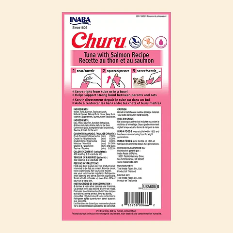Snack Cremoso para Gatos Inaba Churu Atún con Salmón 4 Tubitos 56 g 2