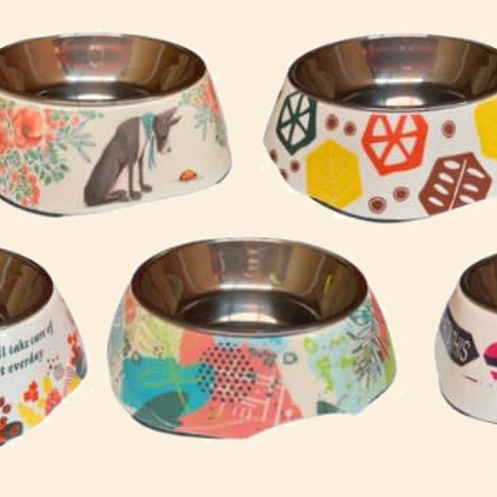 Plato de Melamina con Acero Inoxidable 340 ml para Perros y Gatos 1