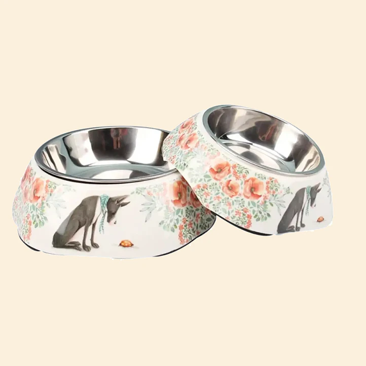 Plato de Melamina con Acero Inoxidable 340 ml para Perros y Gatos 2