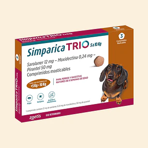 Simparica Trio® 5 a 10 kg para Perros | Antiparasitario Interno y Externo Mensual- 3 comprimidos