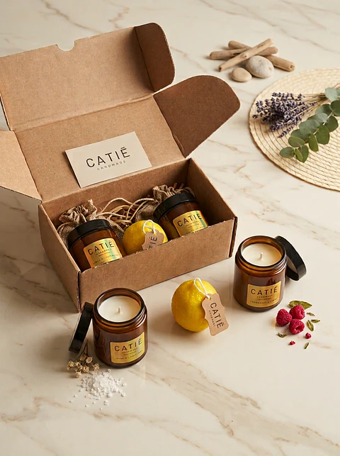 Conjunto Trio Aromático: Brisa do Mar + Framboesa & Limão + Vela Molde Limão (ENTREGA GRÁTIS)