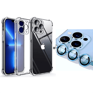 Carcasa Transparente Para iPhone 13 Pro Max + Protector Para lentes 