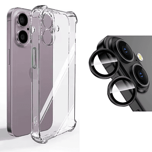 Carcasa Transparente Para iPhone 16 Pus + Lentes