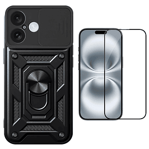Carcasa Armor Con Anillo Para iPhone 16 + Lamina 