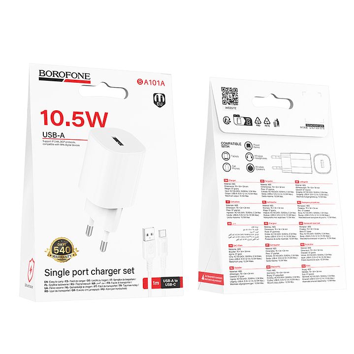 Cargador de Pared USB a USB-C Borofone BA101A - 10.5W  8