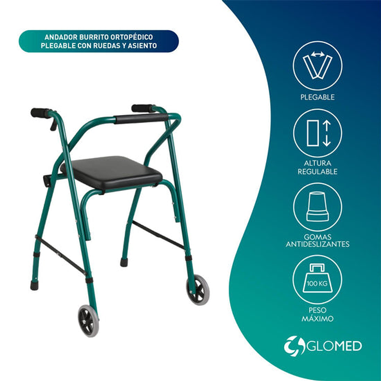 Andador Burrito Ortopédico Plegable Con Ruedas Y Asiento 5