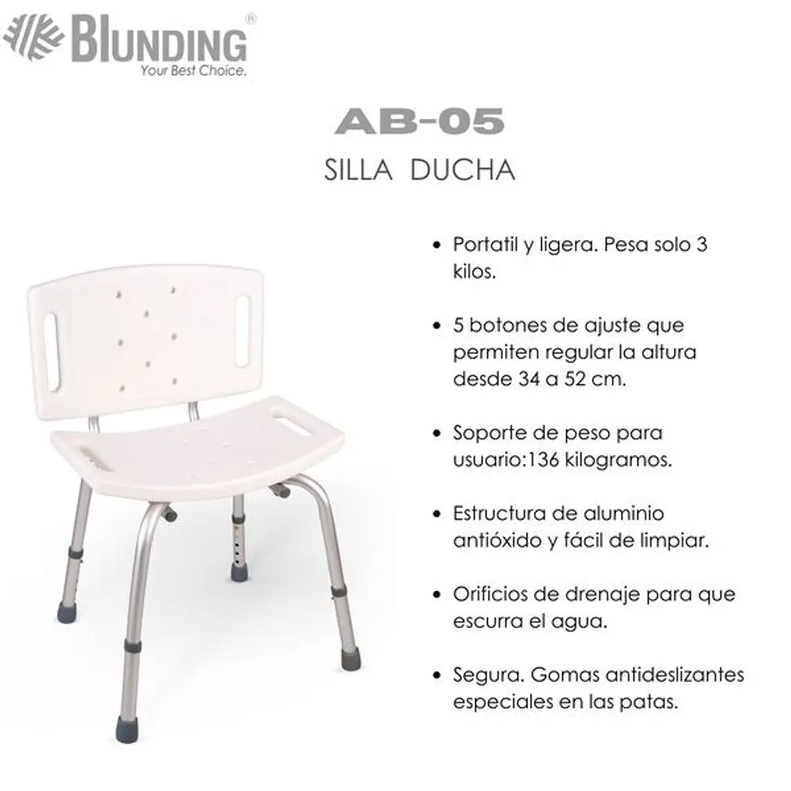 Silla para Ducha con Respaldo y Altura Regulable 2