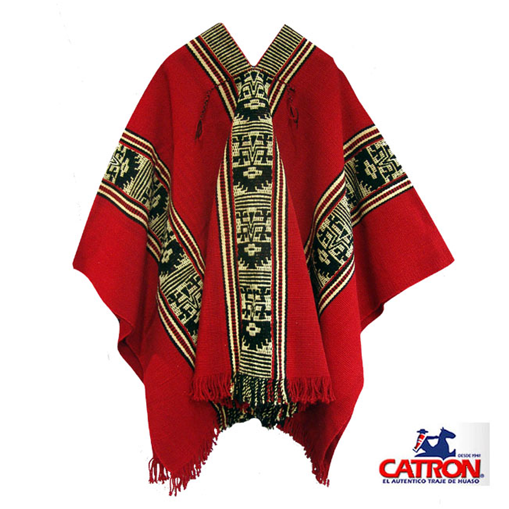 Poncho Mapuche Rojo Diseño Antiguo