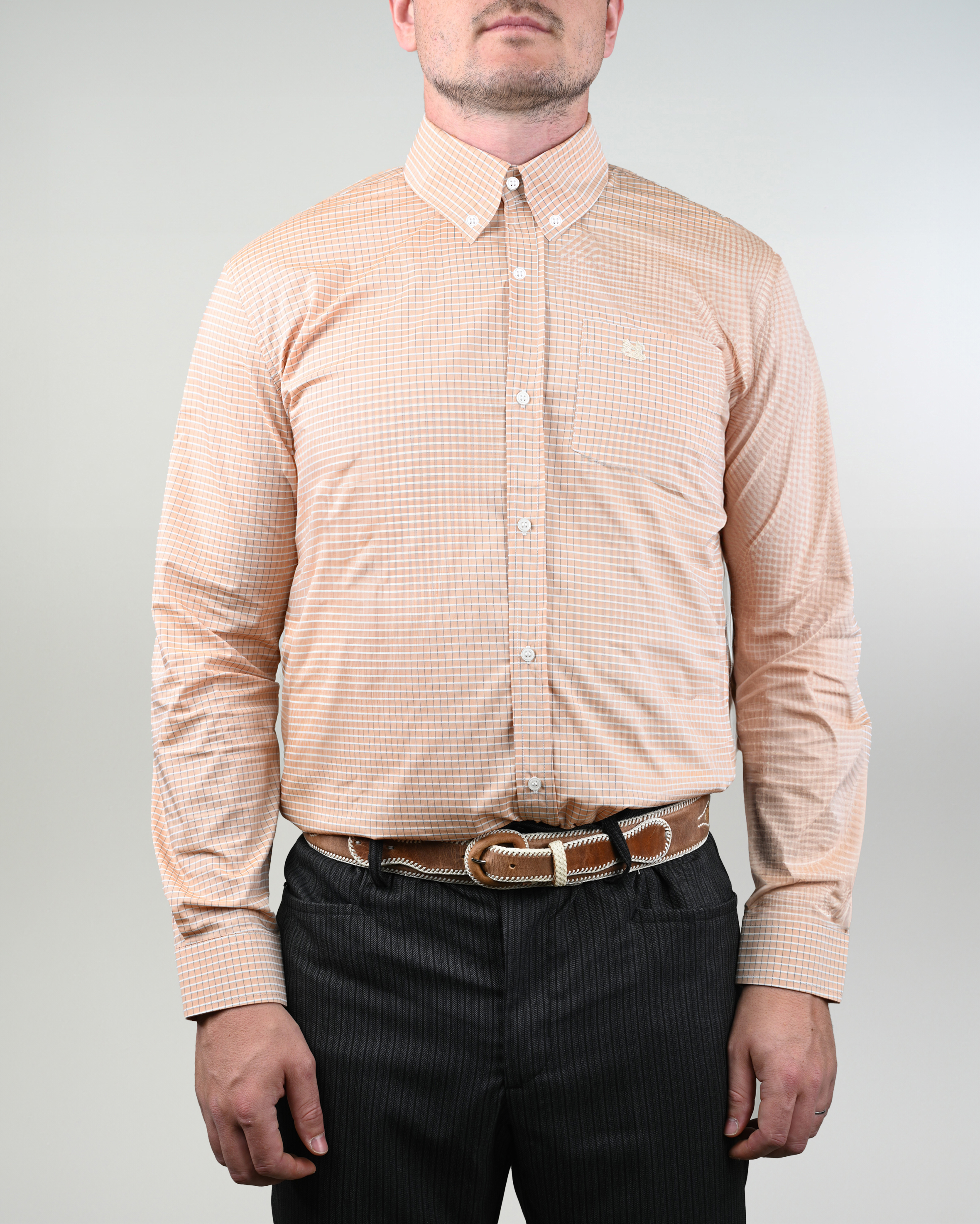 Camisa de Huaso Cuadrillé Naranja Catron imagen 1