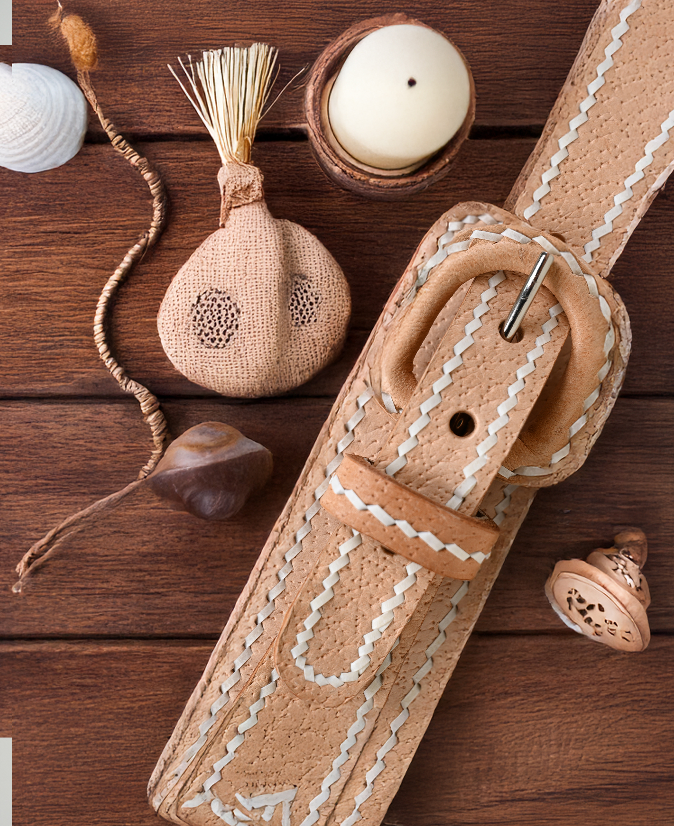 Cinturón Cuero Bayo Café Cosido A Tiento imagen 2