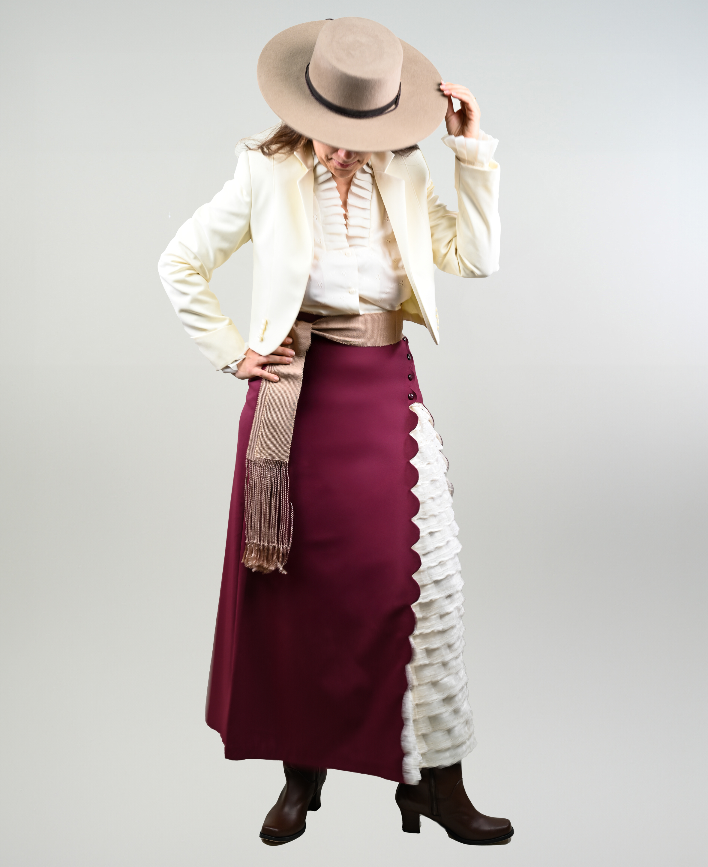 Ropón Huasa Elegante Burdeo Chaqueta Marfil Catron imagen 5