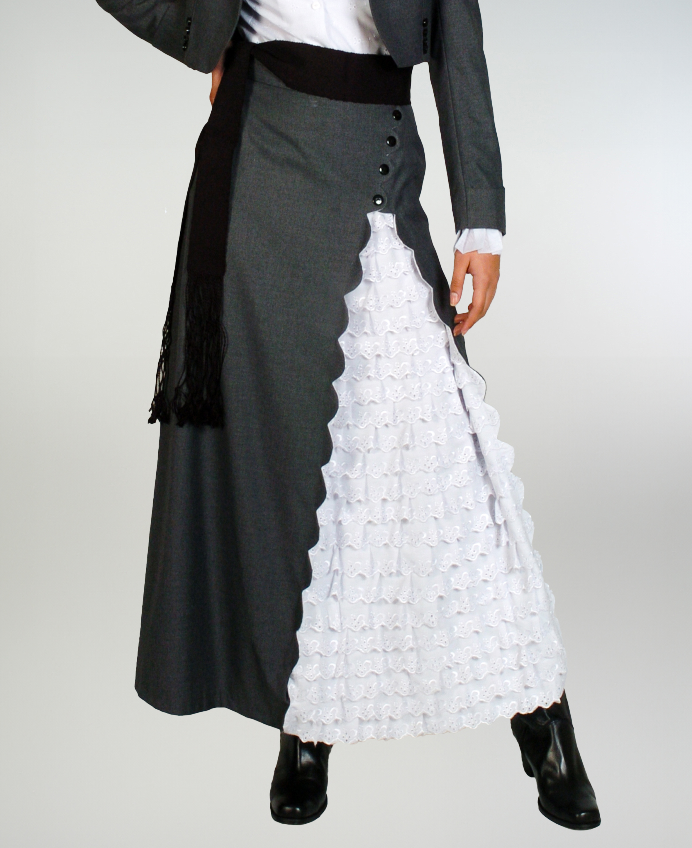 Falda de Huasa Elegante Gris Broderie Catron imagen 1