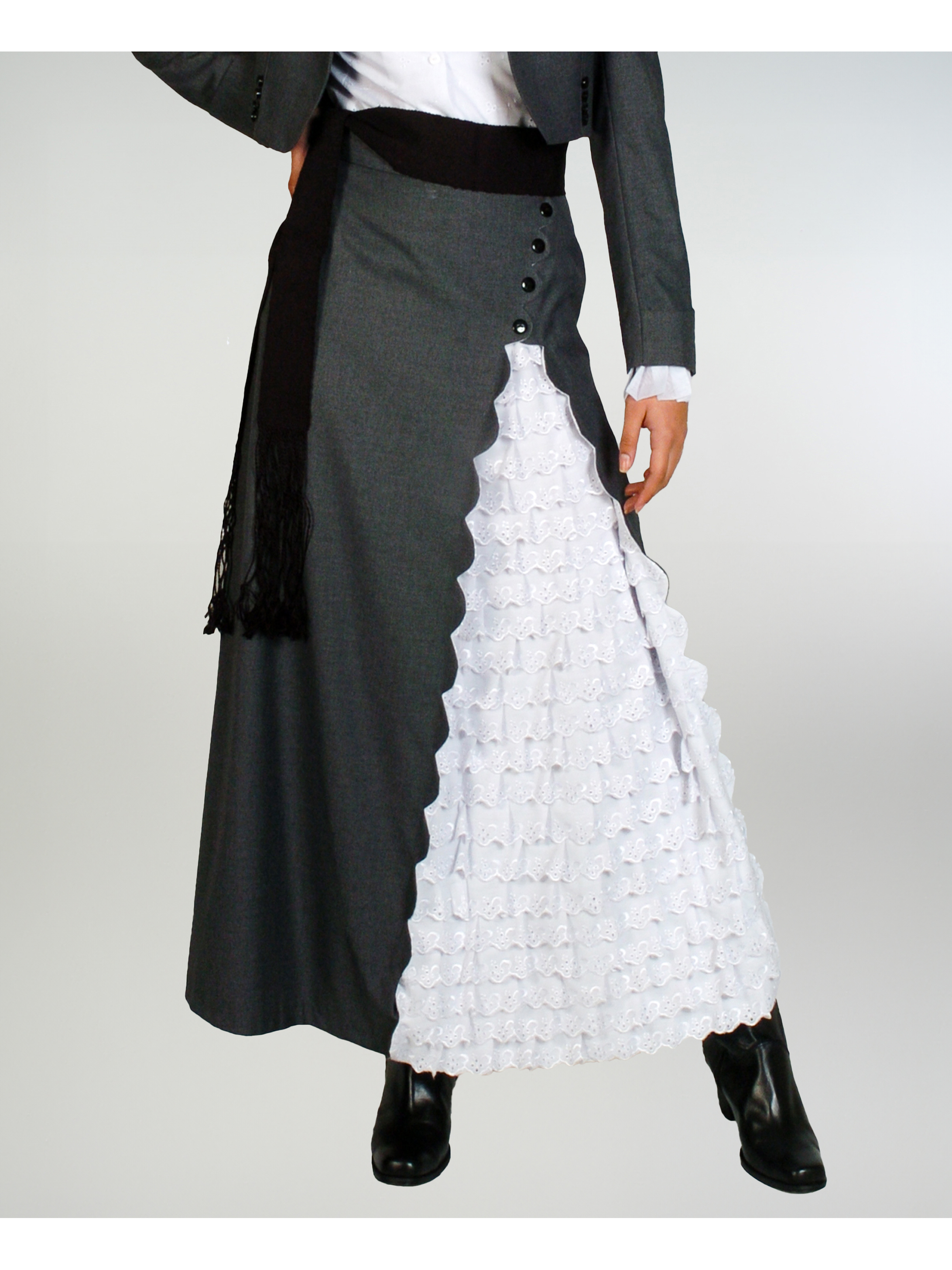 Falda de Huasa Elegante Gris Broderie Catron 1