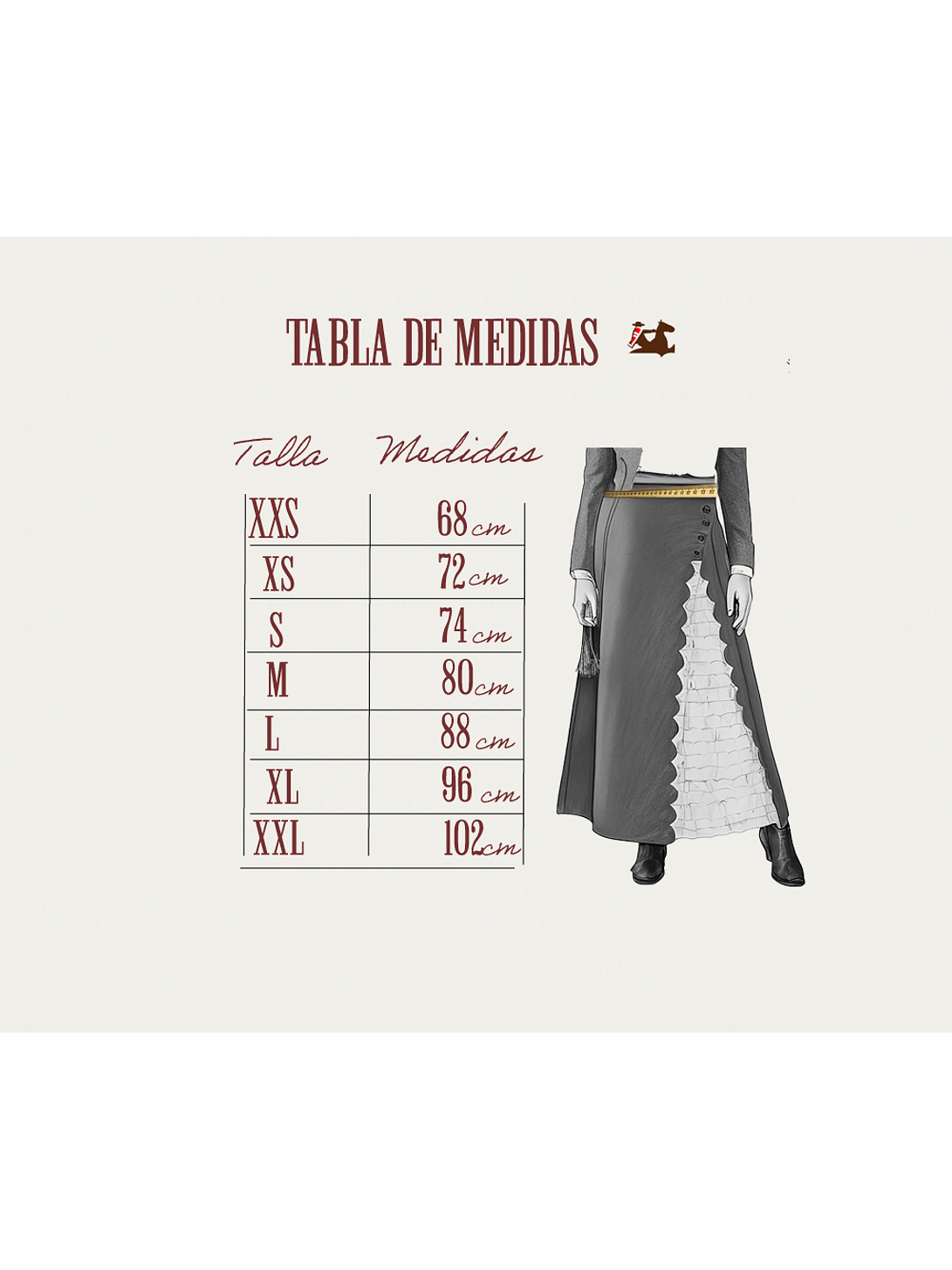 Falda de Huasa Elegante Gris Broderie Catron 4