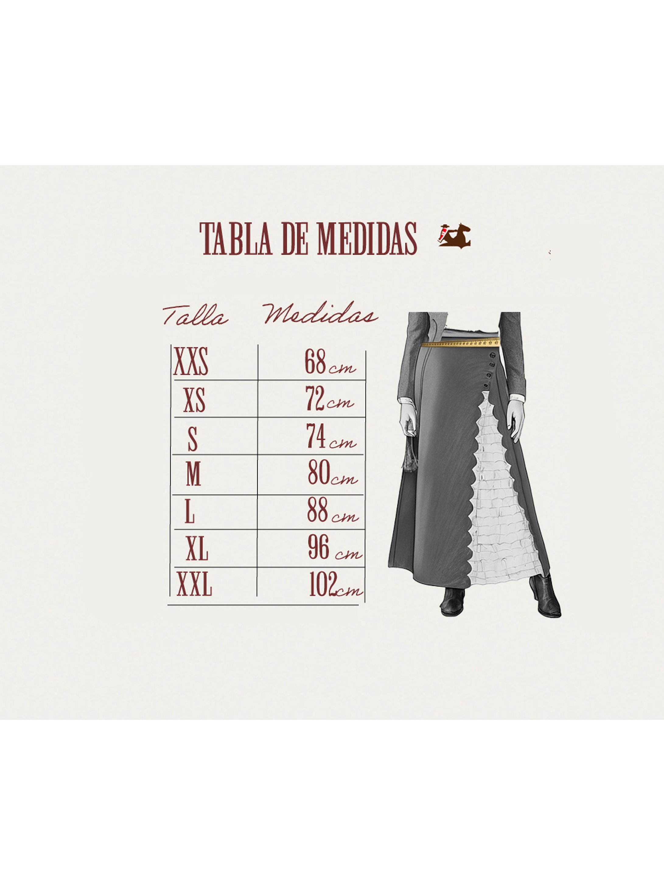 Falda de Huasa Elegante Gris Broderie Catron 4