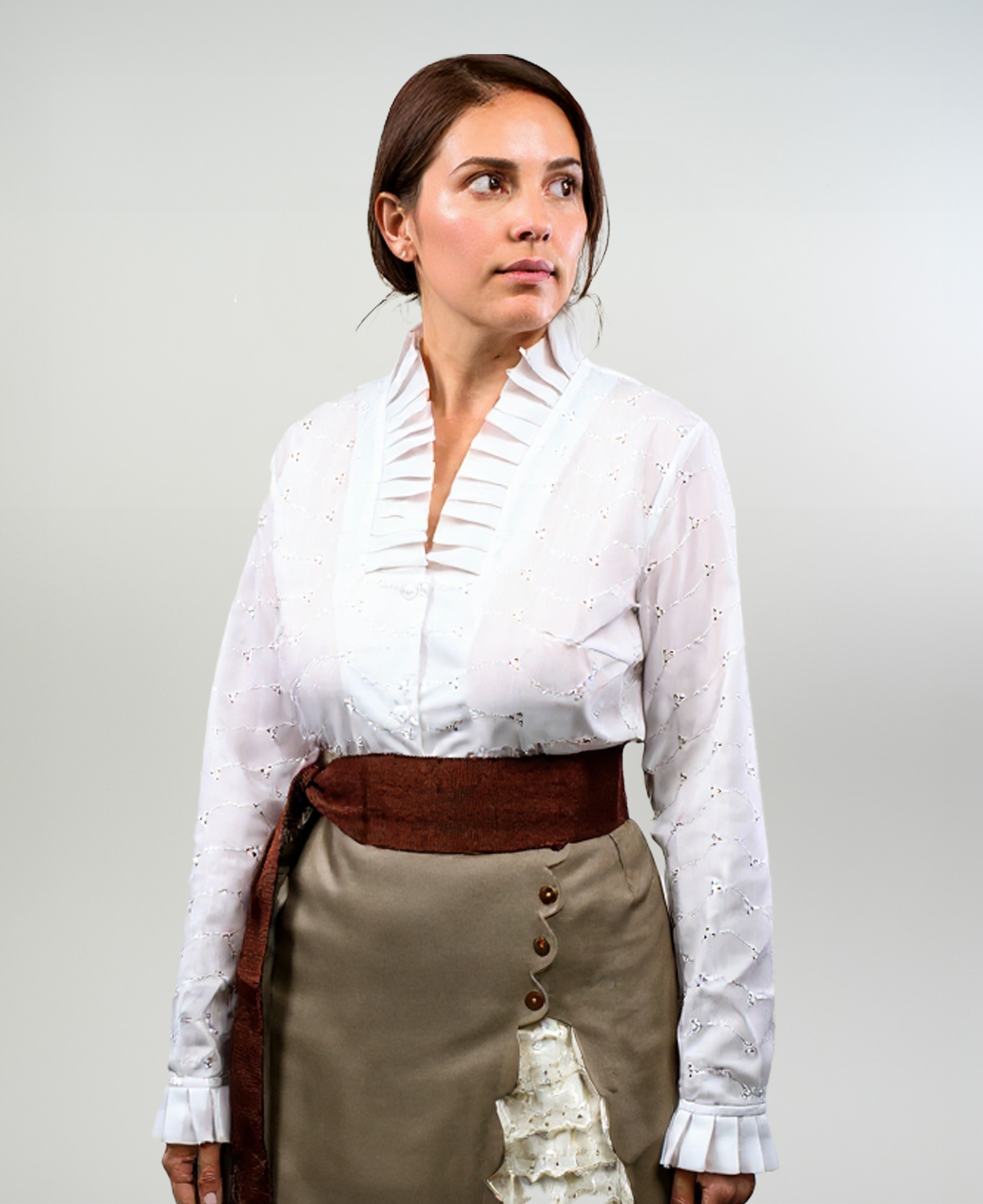 Blusa De Huasa Elegante Plisada Blanca Catron imagen 1