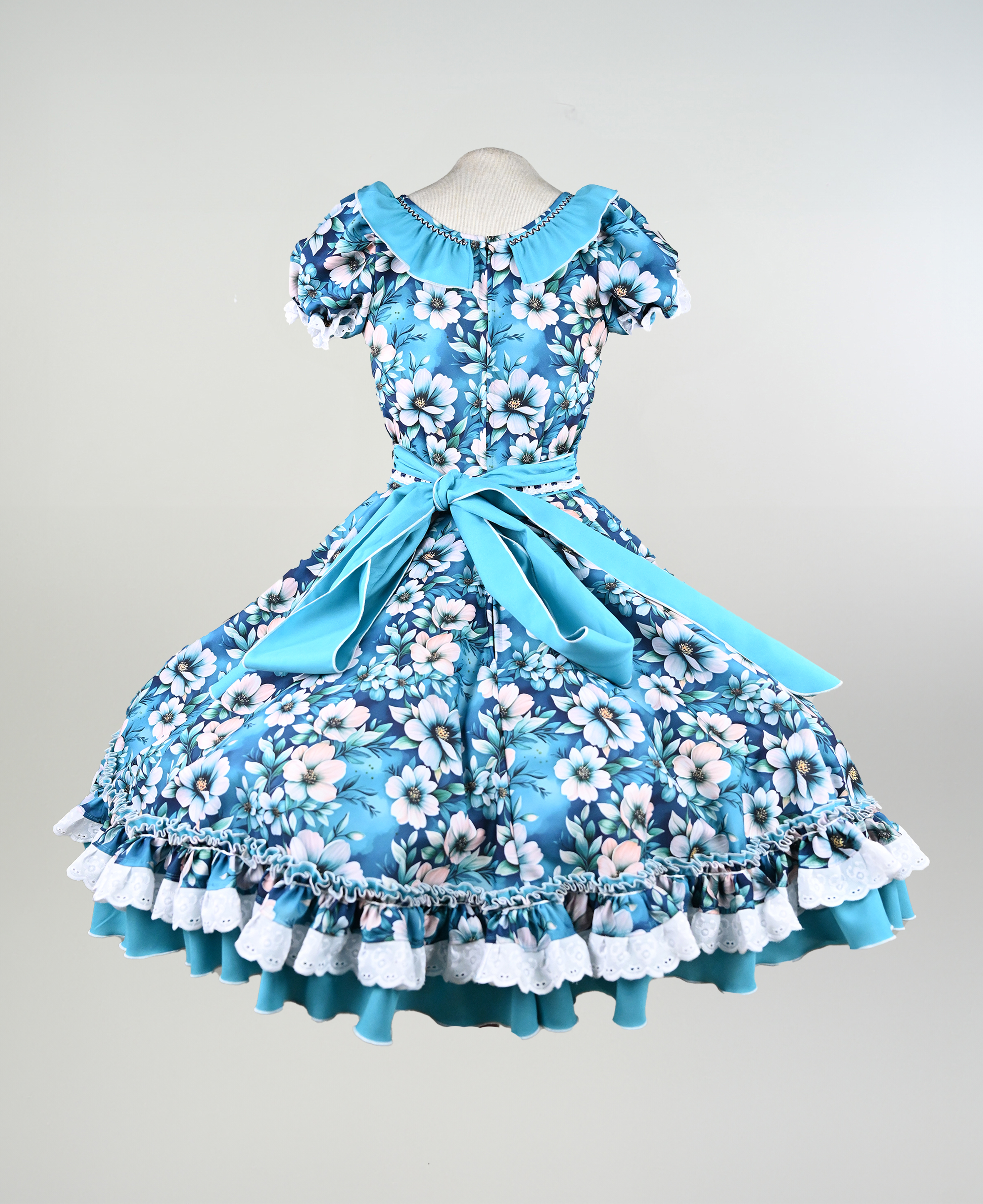 Vestido Huasa China Celeste Con Flores imagen 2