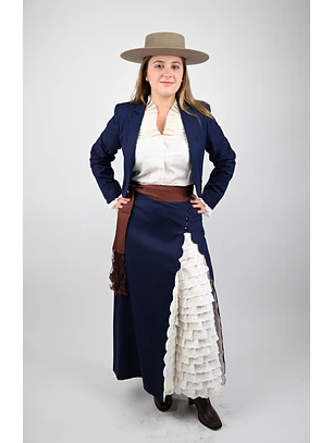 Ropón de Huasa Elegante Azul Blanco Catron