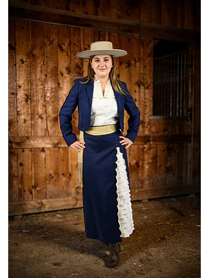 Ropón de Huasa Elegante Azul Blanco Catron