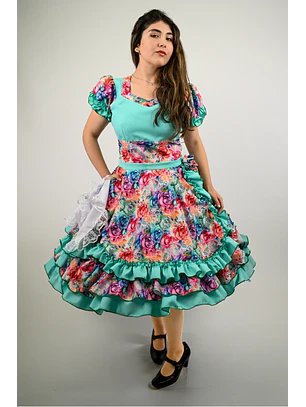 Vestido de China Turquesa con Flores Catron – Canto del Estero