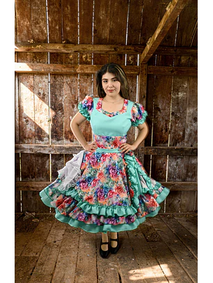 Vestido de China Turquesa con Flores Catron – Canto del Estero