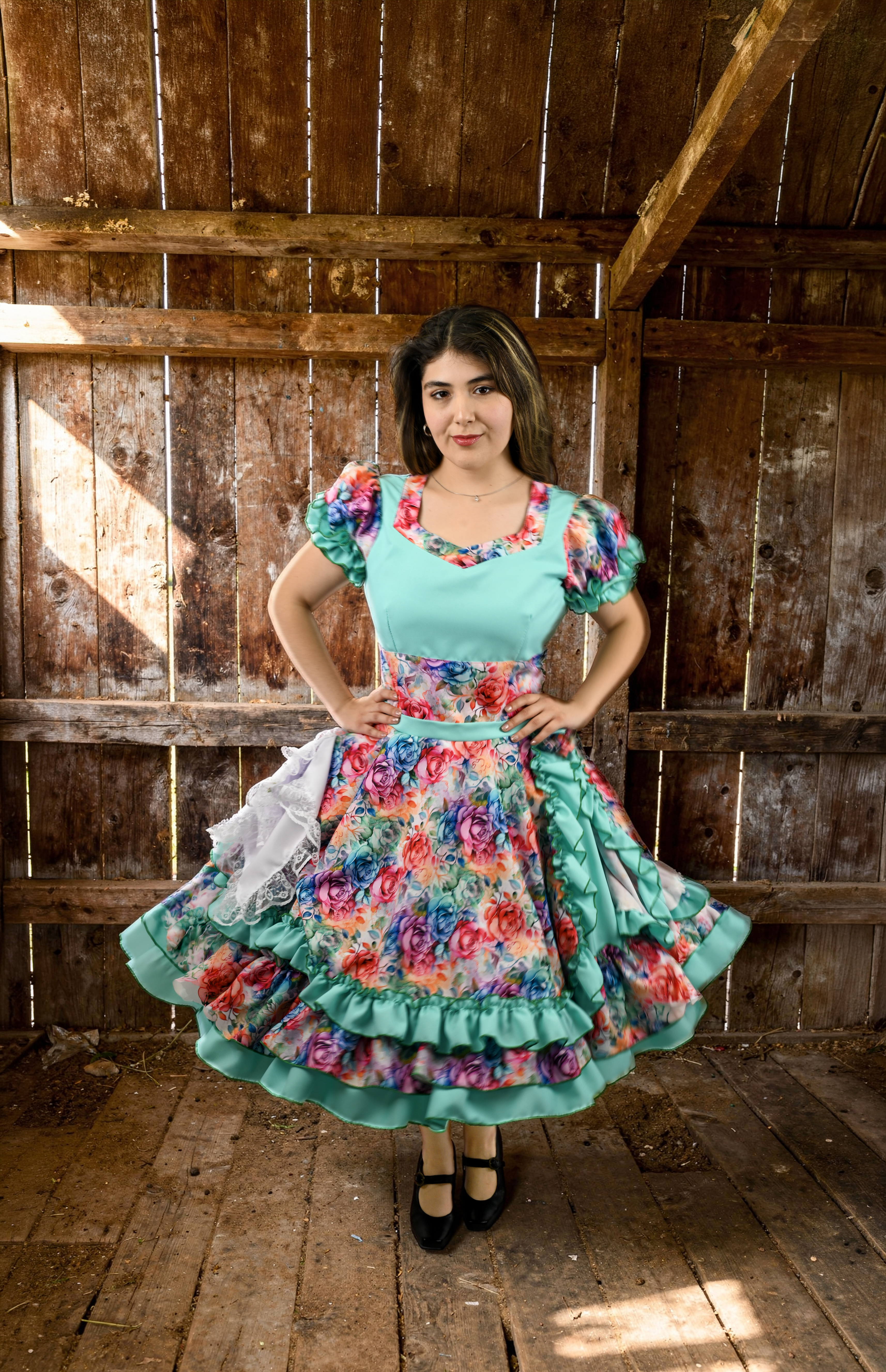 Vestido de China Turquesa con Flores Catron – Canto del Estero imagen 2
