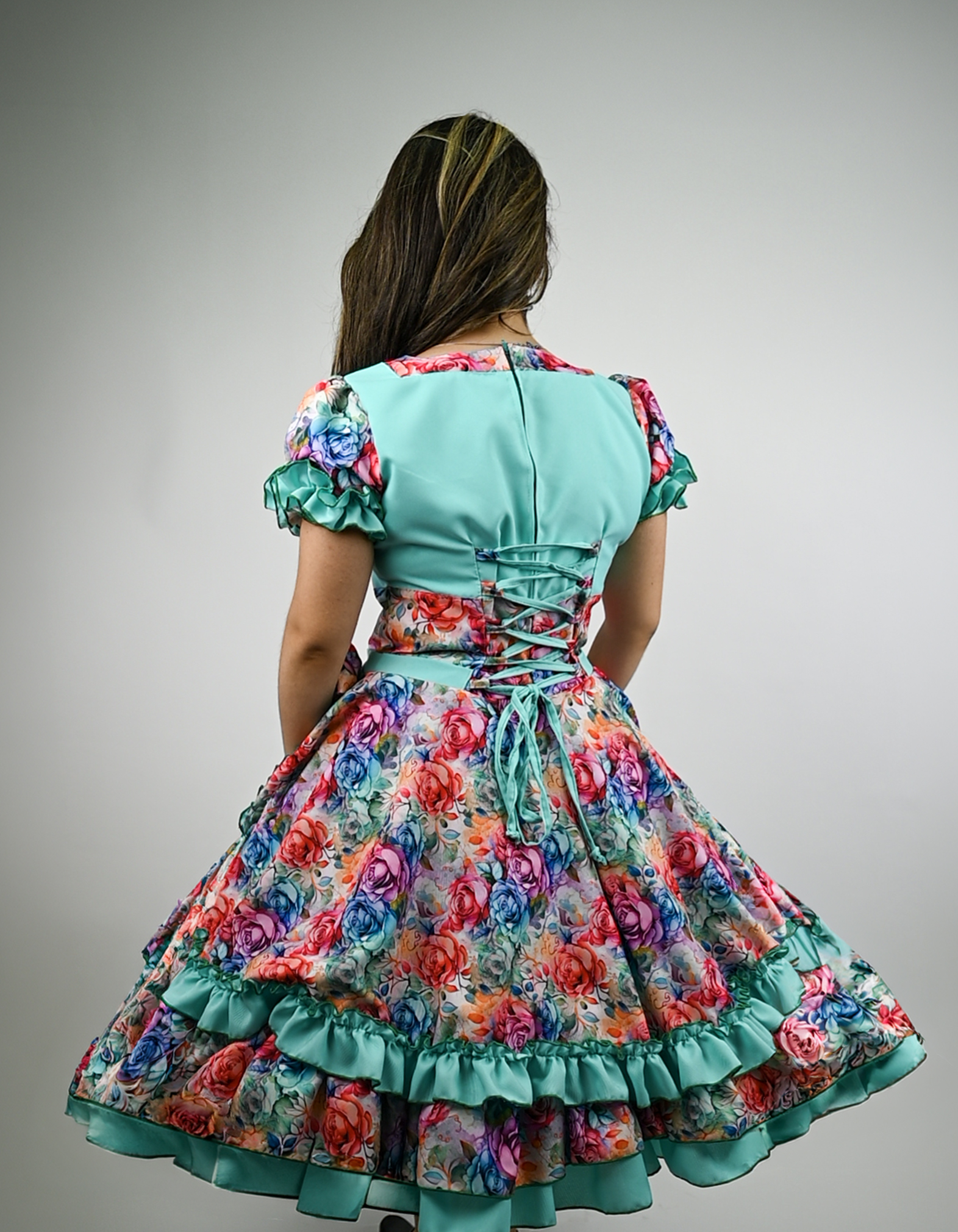 Vestido de China Turquesa con Flores Catron – Canto del Estero imagen 3
