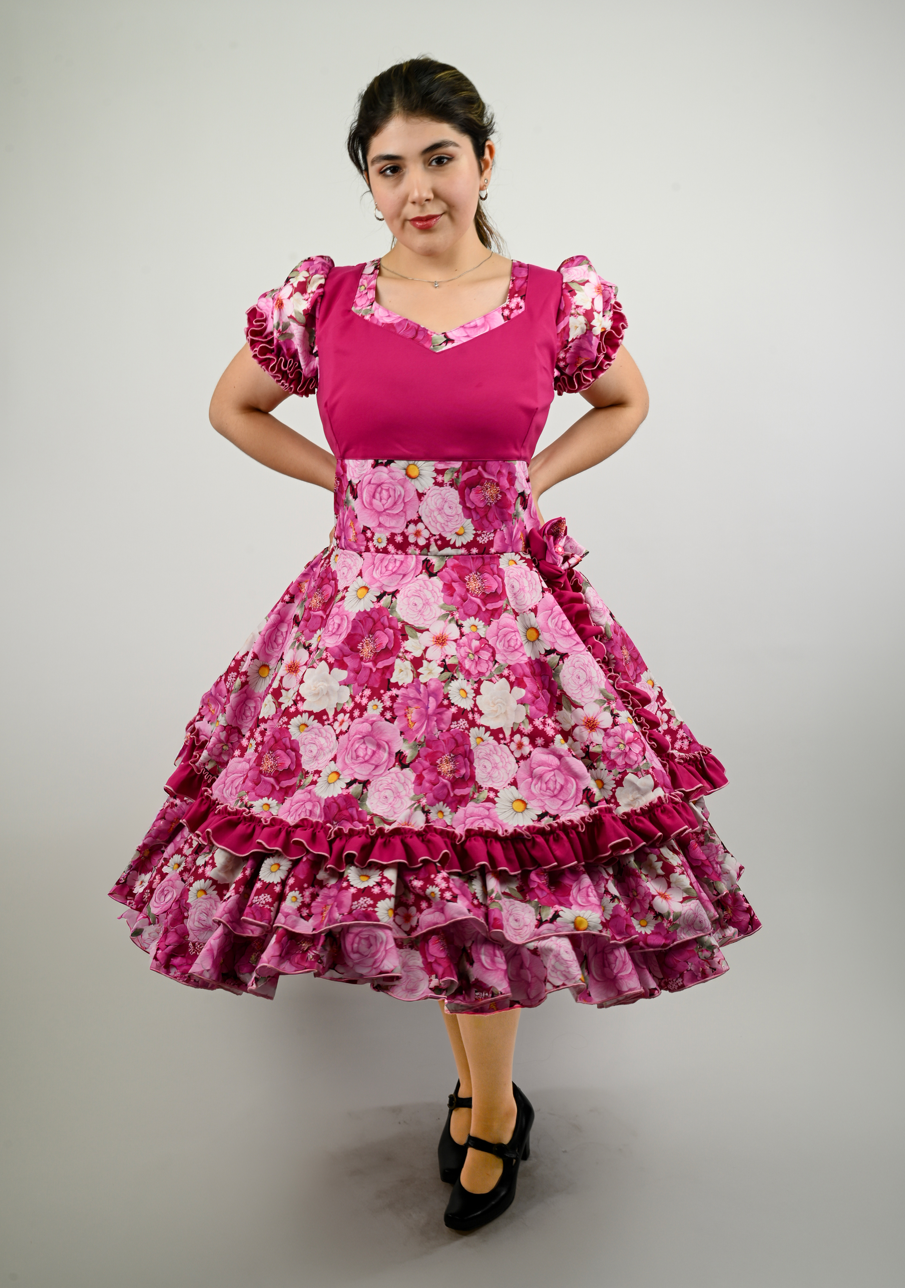 Vestido de China Fucsia Floral Catron – Reina de las Camelias imagen 1