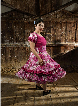 Vestido de China Fucsia Floral Catron – Reina de las Camelias