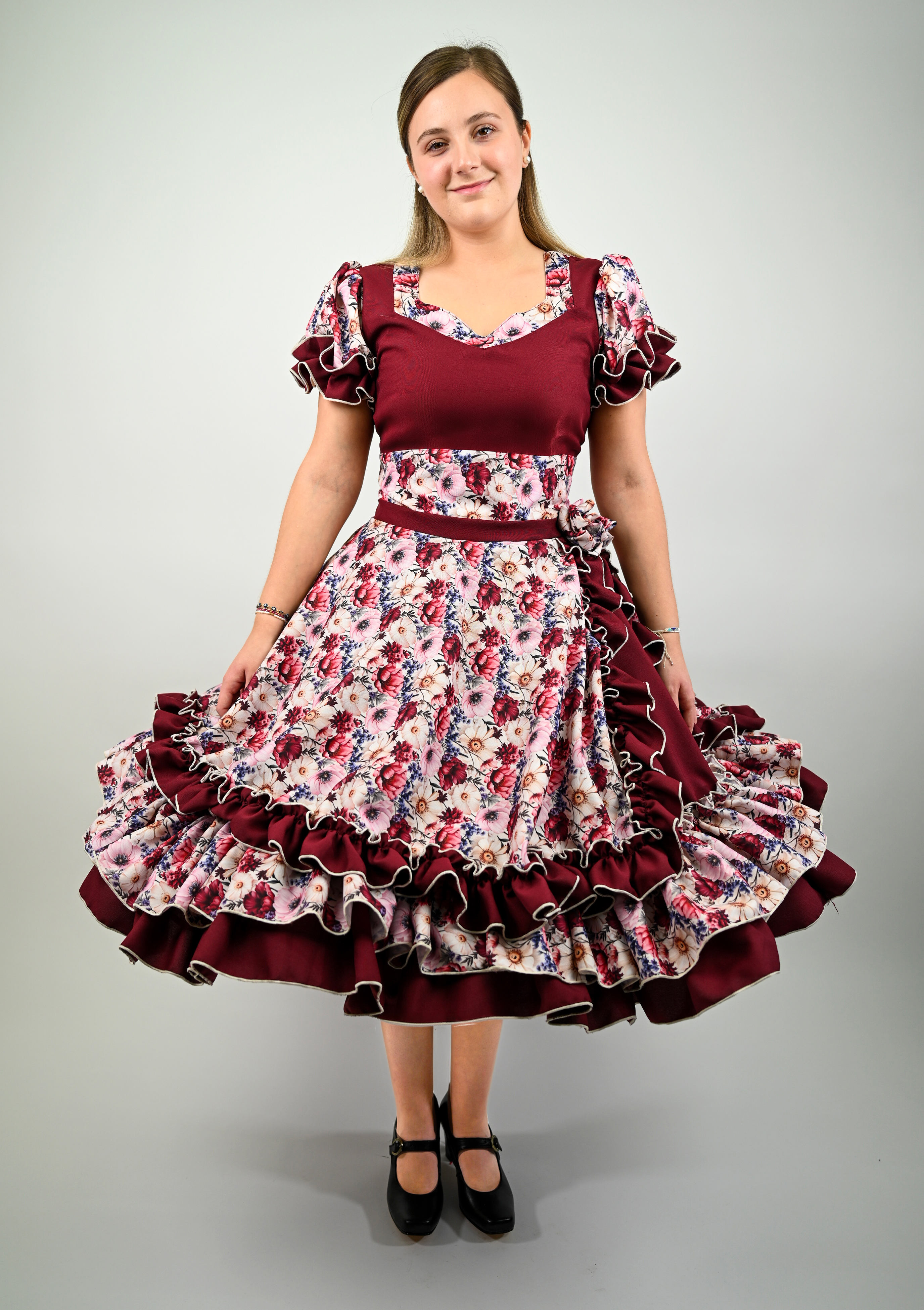 Vestido de China Burdeo Floral Catron – Cantares de Vendimia imagen 1