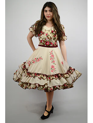 Vestido de China Marfil con Rosas Catron – Brillo de Espuela