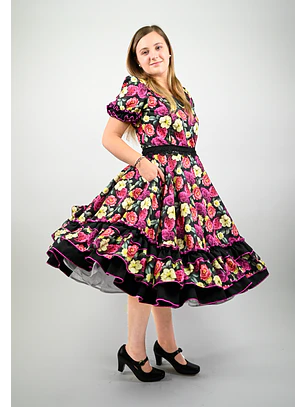 Vestido de China Negro Floral Catron – Resplandor de Peonías