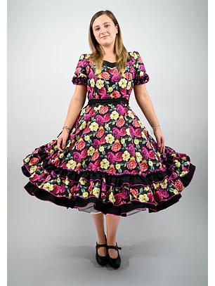 Vestido de China Negro Floral Catron – Resplandor de Peonías
