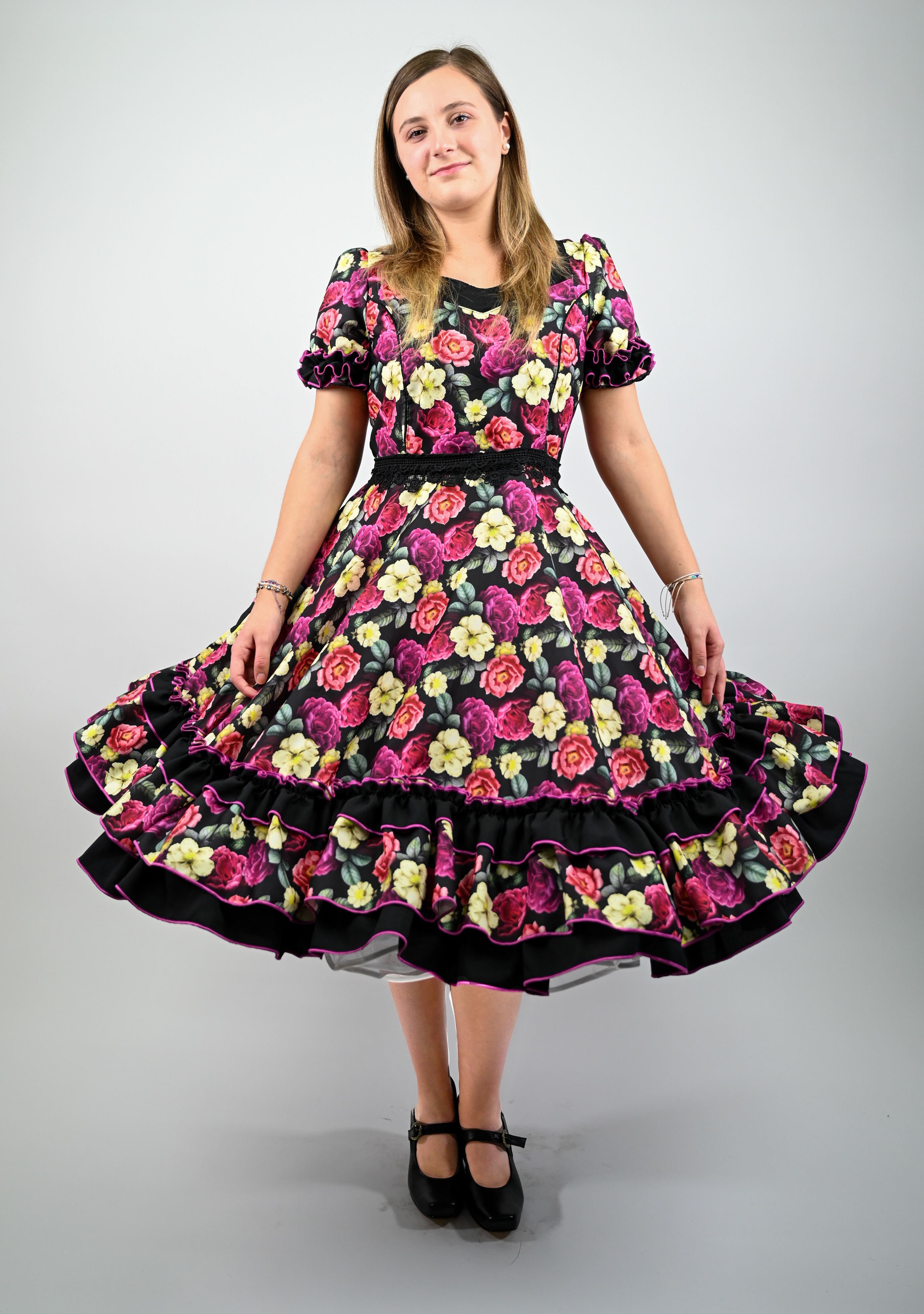 Vestido de China Negro Floral Catron – Resplandor de Peonías imagen 3