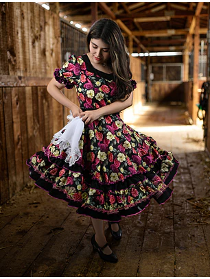 Vestido de China Negro Floral Catron – Resplandor de Peonías