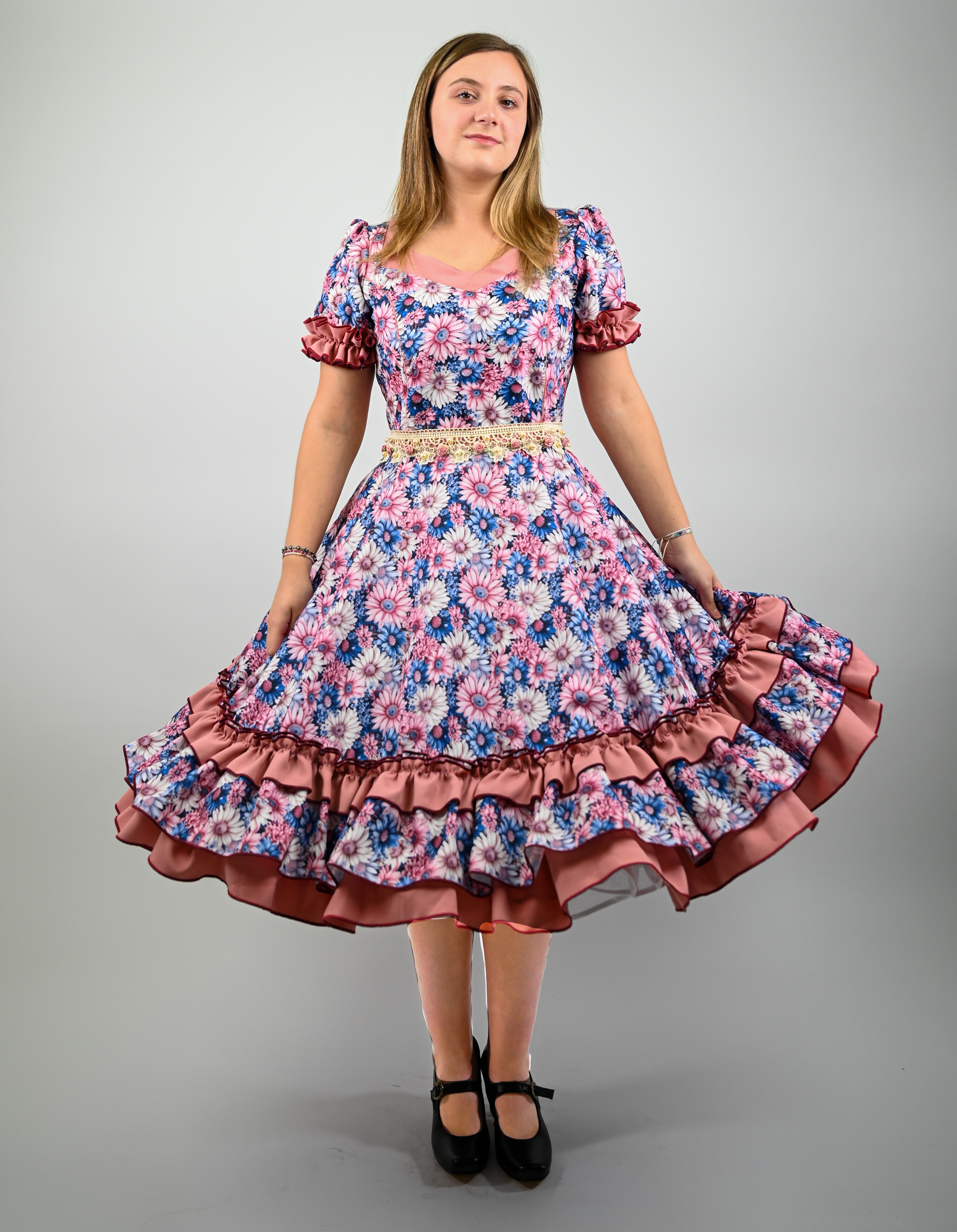 Vestido de China Celeste Floral Catron – Alba del Palmar imagen 1