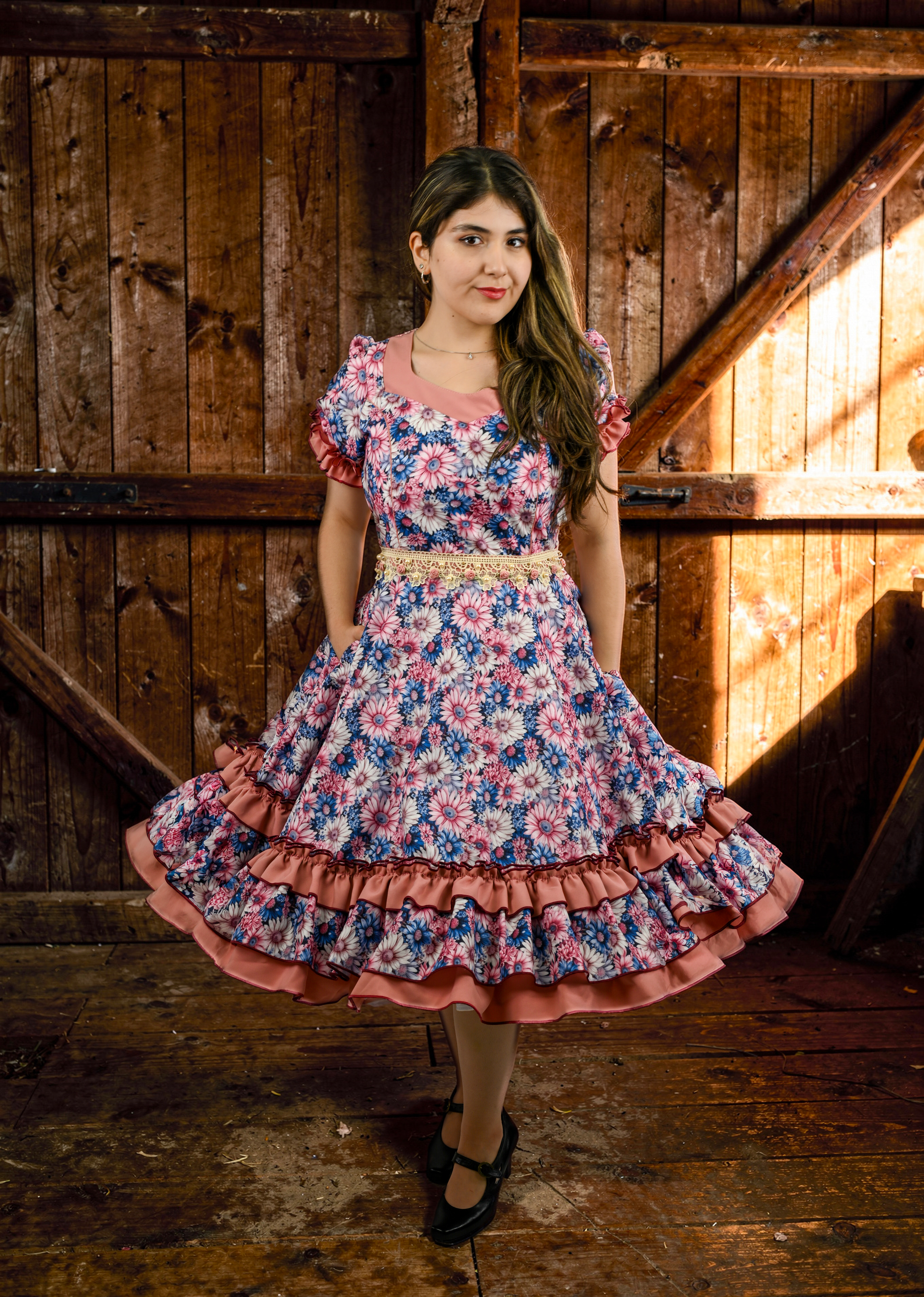Vestido de China Celeste Floral Catron – Alba del Palmar imagen 2