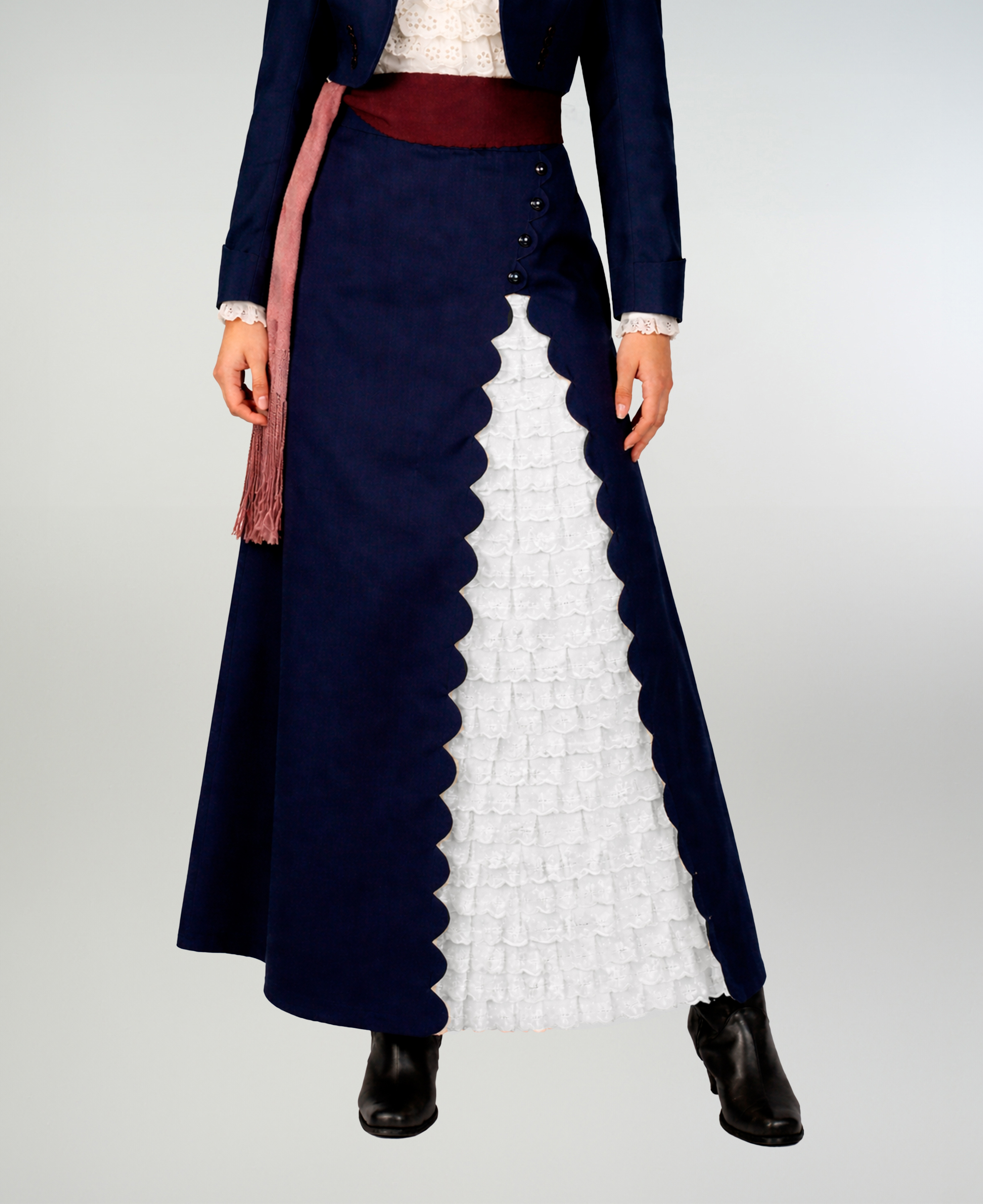 Falda de Huasa Elegante Azul Broderie Blanco Catron imagen 1