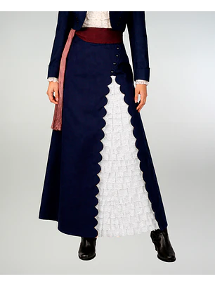Falda de Huasa Elegante Azul Broderie Blanco Catron
