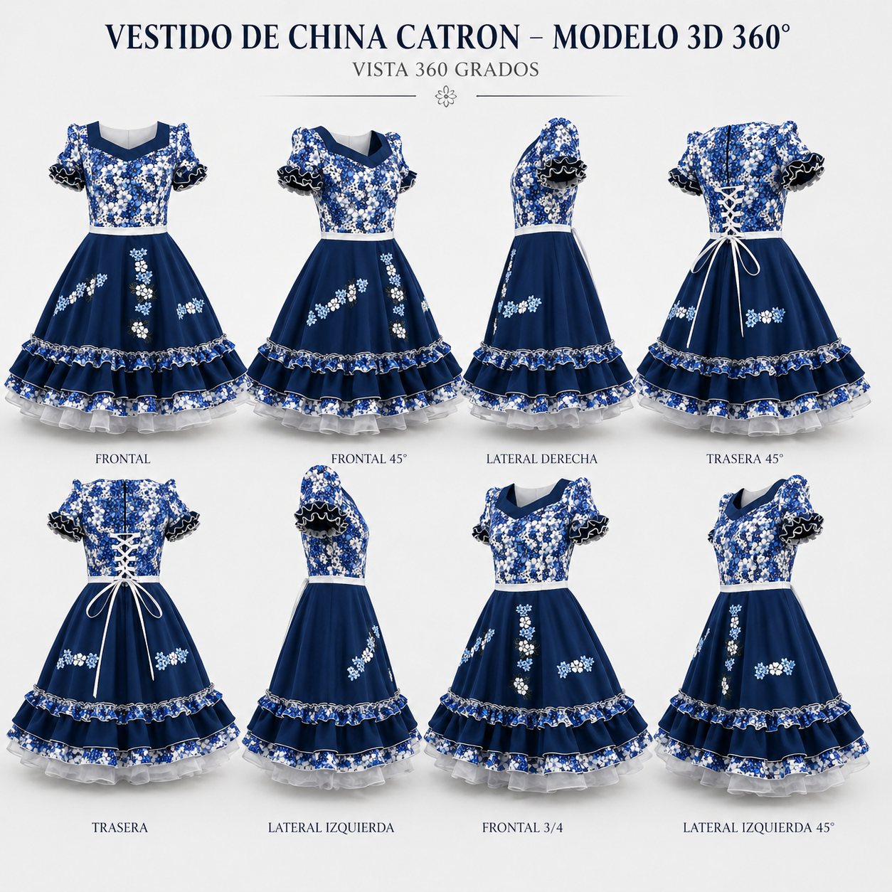 Vestido de China Azul Marino Catron – Cielo de la Tradición imagen 6