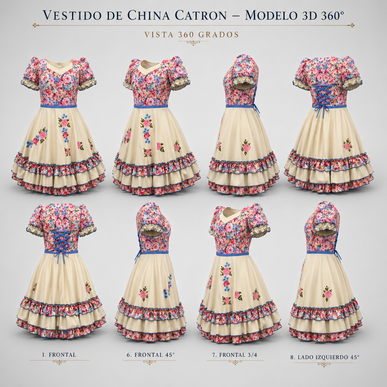 Vestido de China Beige con Flores Catron – Primavera Corralera imagen 7