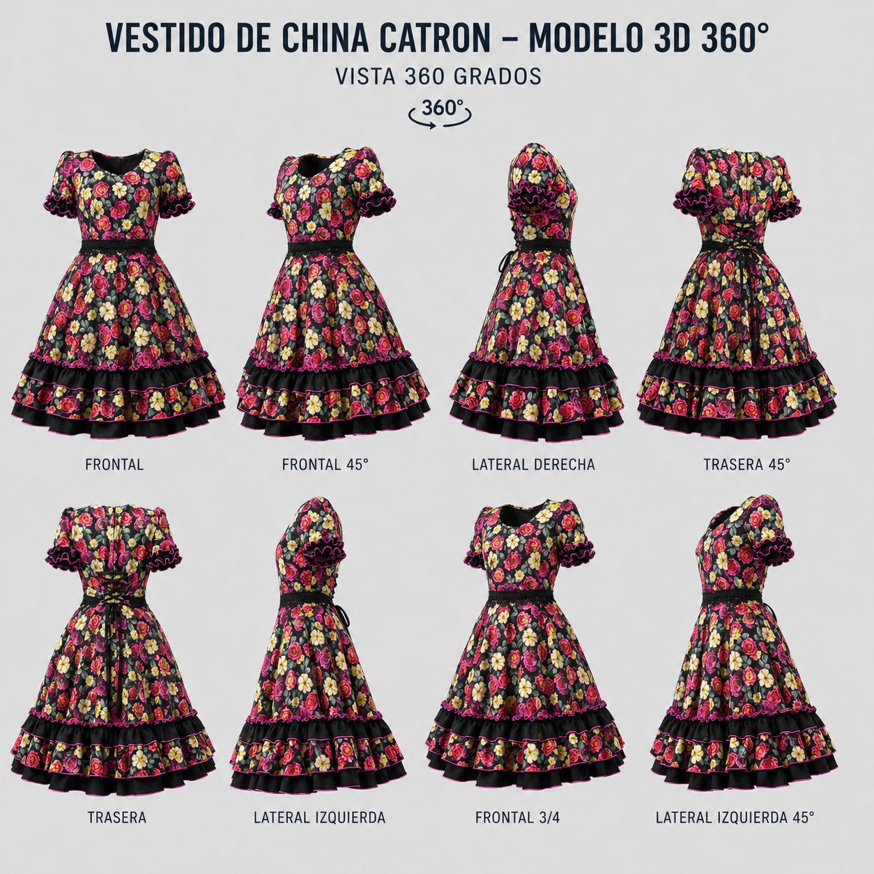 Vestido de China Negro Floral Catron – Resplandor de Peonías imagen 8