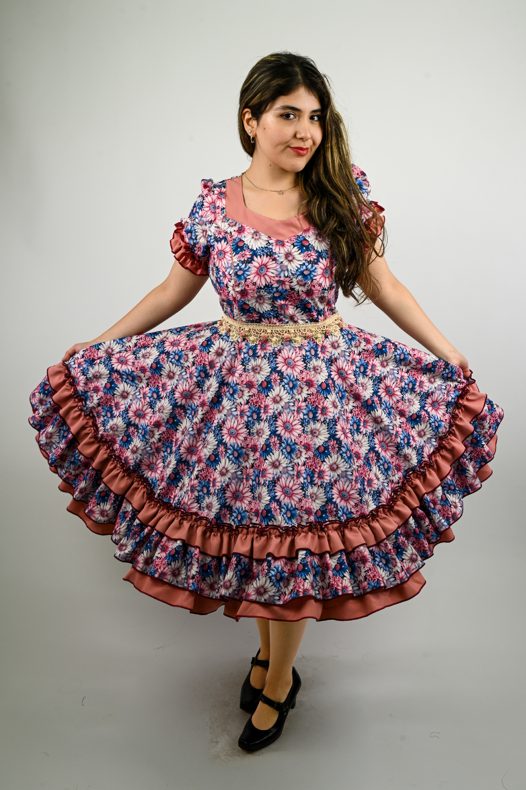 Vestido de China Celeste Floral Catron – Alba del Palmar imagen 6