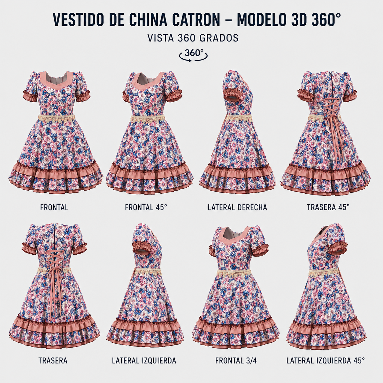 Vestido de China Celeste Floral Catron – Alba del Palmar imagen 7